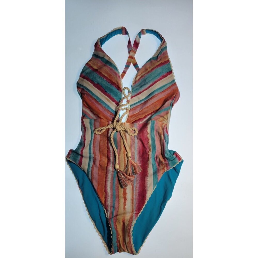 Lucky Brand Porto Covo Cross Back One Piece Swimsuit Sz Small